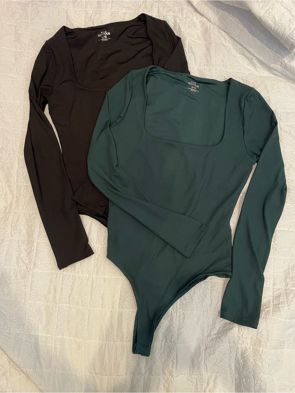 colours Long-Sleeve Scoop Neck Bodysuit - Black & Deep Teal